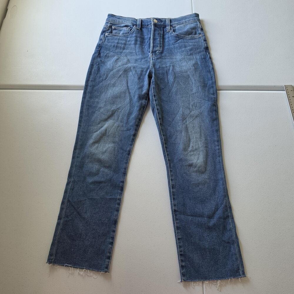 Frank & Eileen Jeans Womens 28 Blue Cork Straight Raw Hem Stretch Denim Pants